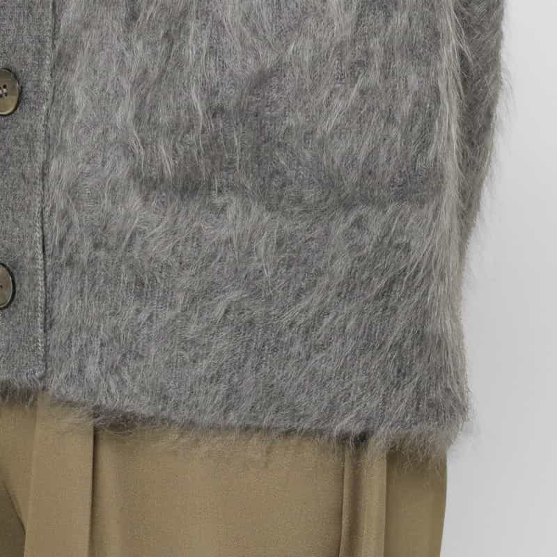 BARNEYS NEW YORK カシミヤ ファー加工 Vネックニットカーディガン LIGHT GRAY