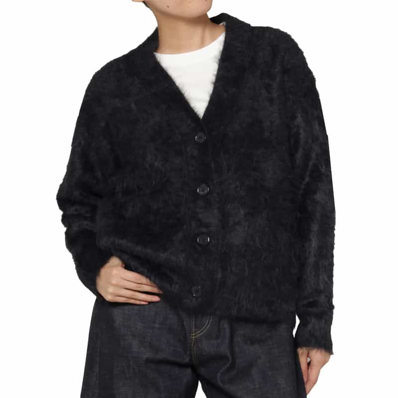 BARNEYS NEW YORK カシミヤ ファー加工 Vネックニットカーディガン DARK GRAY