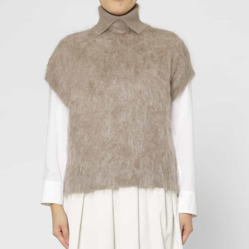 BARNEYS NEW YORK カシミヤ ファー加工 襟付きニットベスト BEIGE