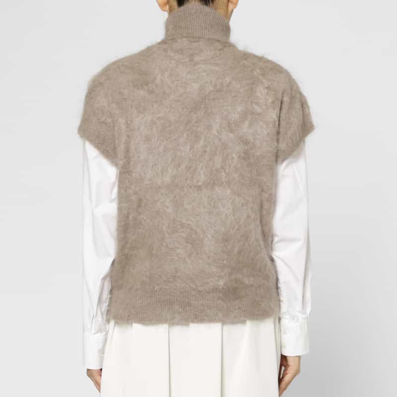 BARNEYS NEW YORK カシミヤ ファー加工 襟付きニットベスト BEIGE