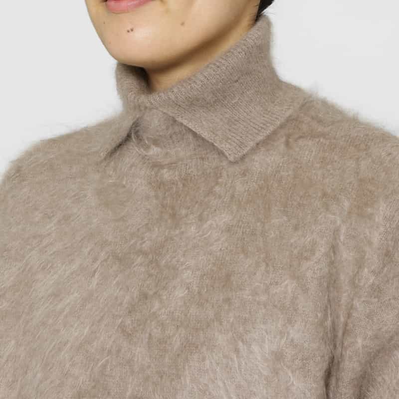 BARNEYS NEW YORK カシミヤ ファー加工 襟付きニットベスト BEIGE