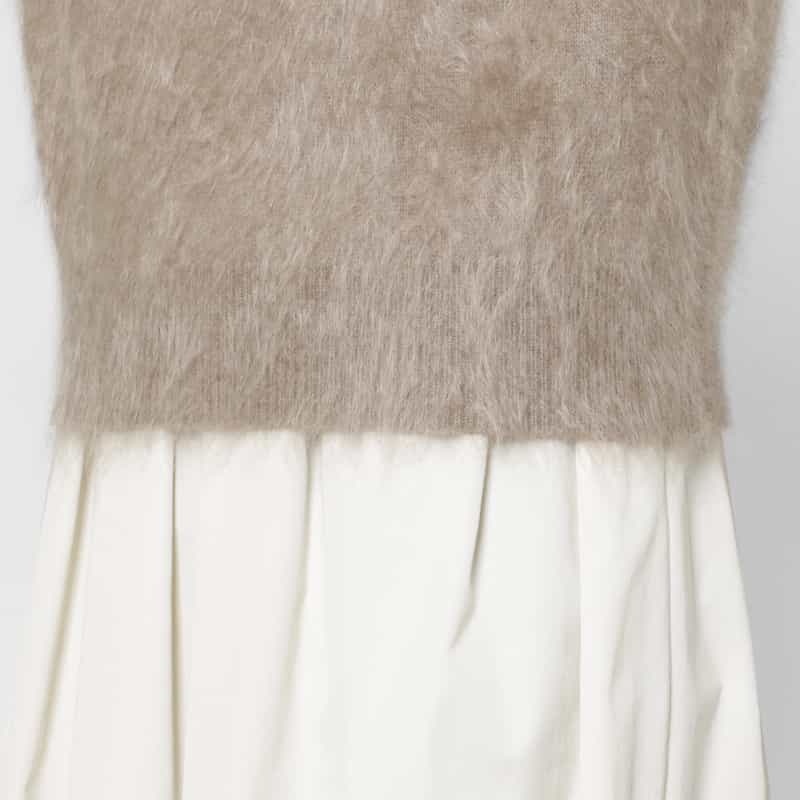 BARNEYS NEW YORK カシミヤ ファー加工 襟付きニットベスト BEIGE