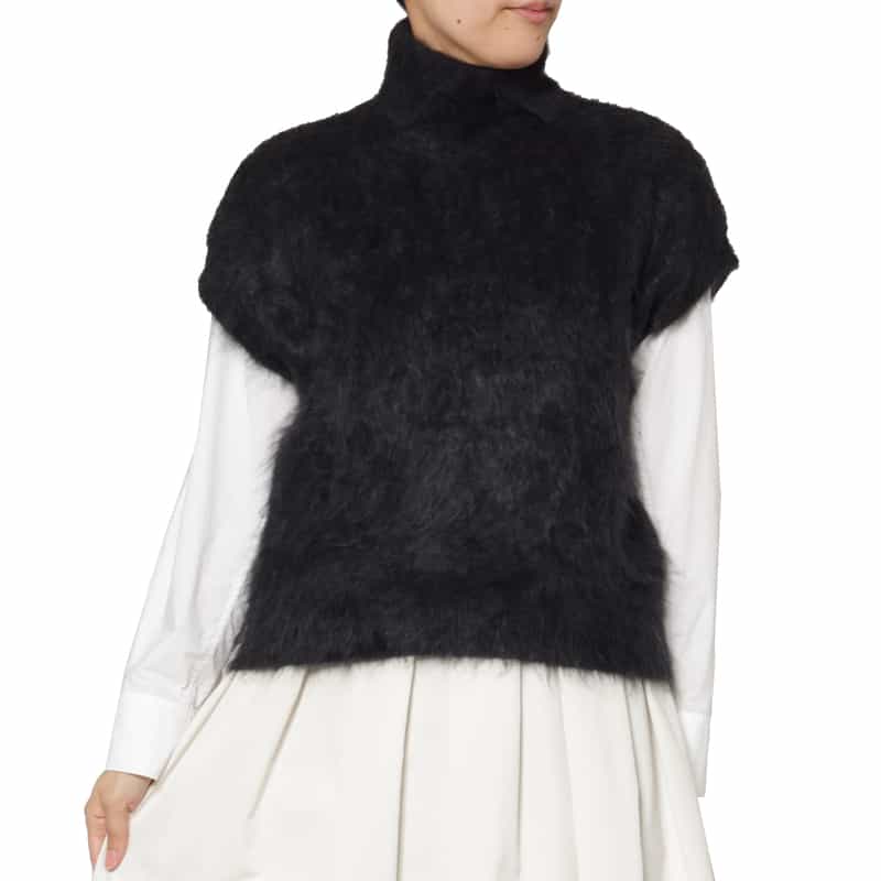 BARNEYS NEW YORK カシミヤ ファー加工 襟付きニットベスト DARK GRAY