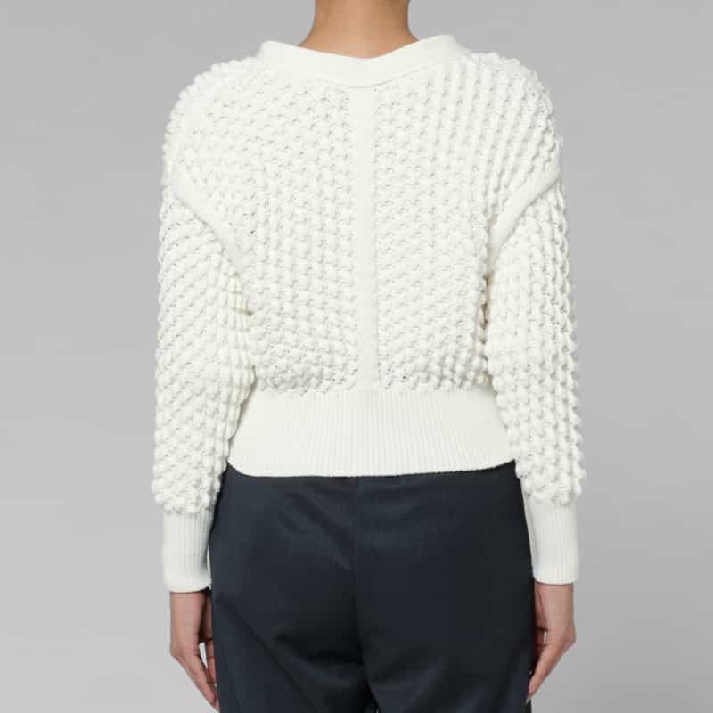 BARNEYS NEW YORK ウォッシャブル ホールガーメントポップコーンニットカーディガン WHITE