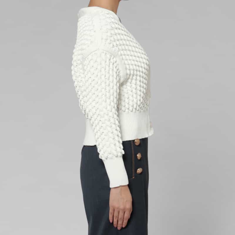 BARNEYS NEW YORK ウォッシャブル ホールガーメントポップコーンニットカーディガン WHITE