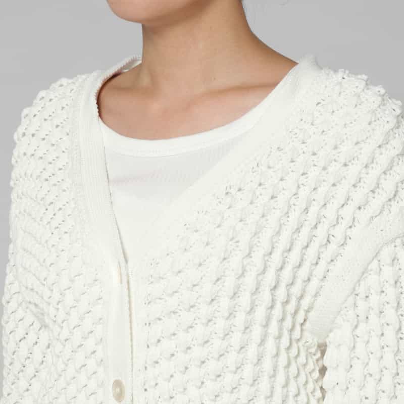 BARNEYS NEW YORK ウォッシャブル ホールガーメントポップコーンニットカーディガン WHITE