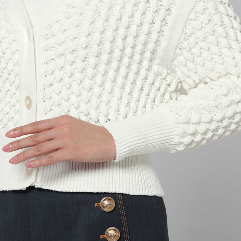 BARNEYS NEW YORK ウォッシャブル ホールガーメントポップコーンニットカーディガン WHITE