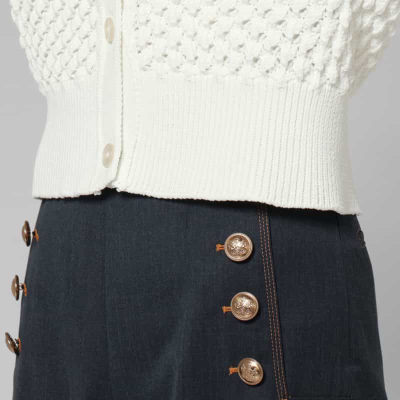 BARNEYS NEW YORK ウォッシャブル ホールガーメントポップコーンニットカーディガン WHITE