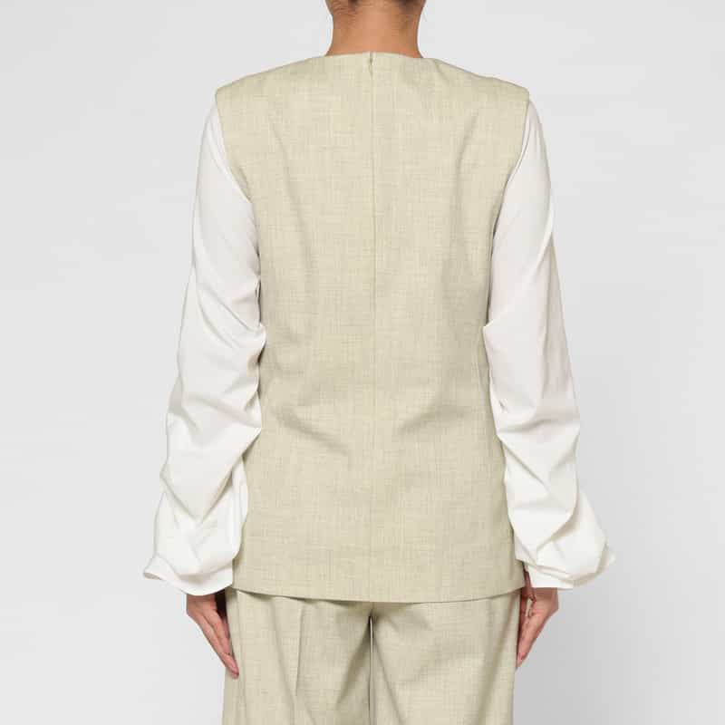 BARNEYS NEW YORK セットアップ ウォッシャブル ウールライク ジップデザインフラップジレ BEIGE