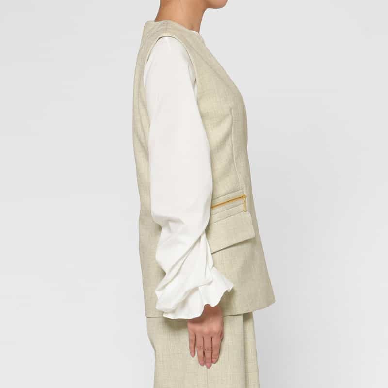 BARNEYS NEW YORK セットアップ ウォッシャブル ウールライク ジップデザインフラップジレ BEIGE