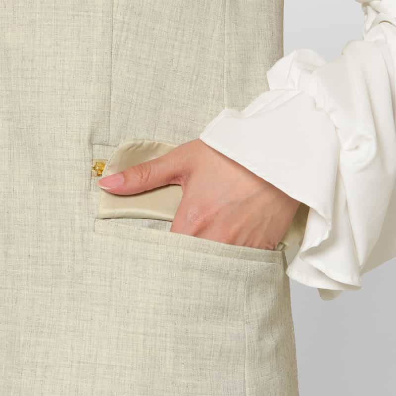 BARNEYS NEW YORK セットアップ ウォッシャブル ウールライク ジップデザインフラップジレ BEIGE