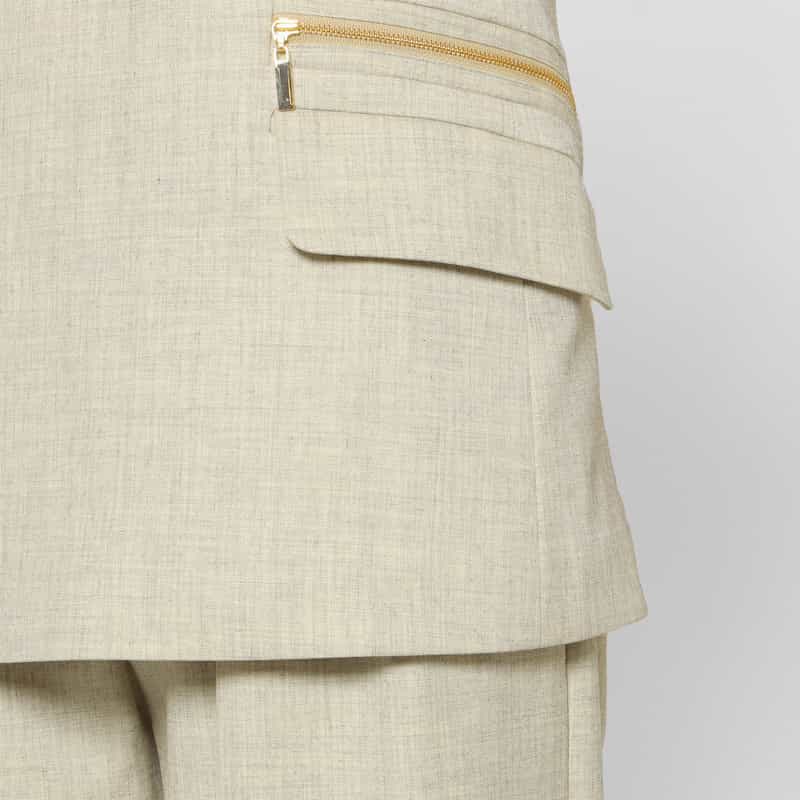 BARNEYS NEW YORK セットアップ ウォッシャブル ウールライク ジップデザインフラップジレ BEIGE