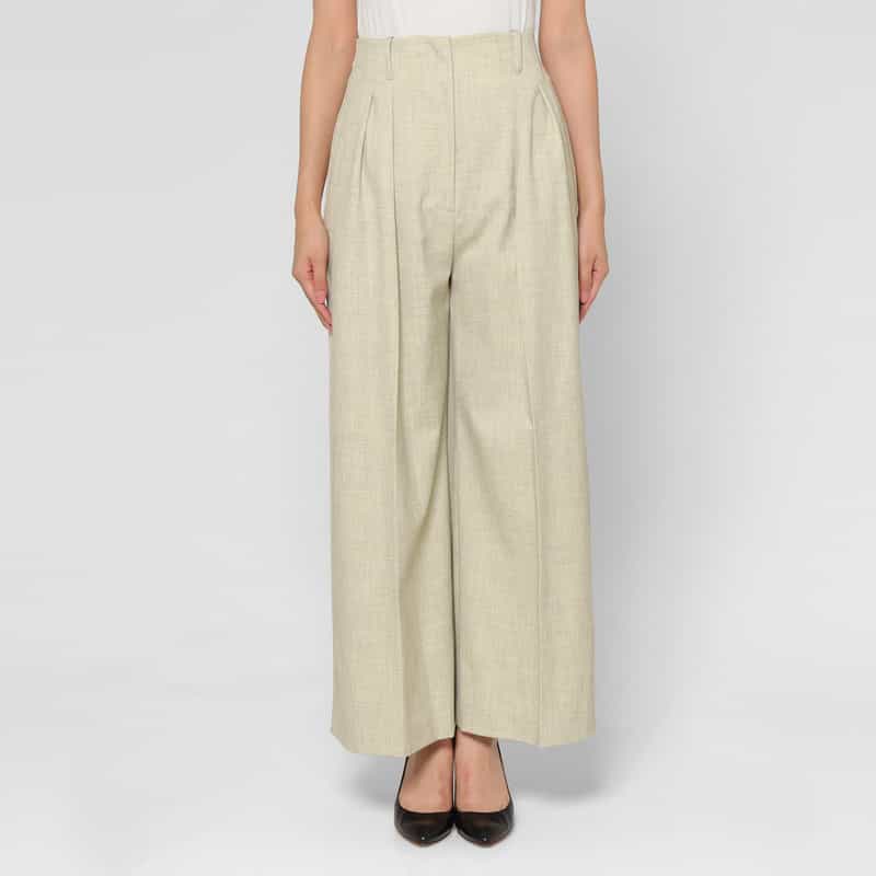 BARNEYS NEW YORK セットアップ ウォッシャブル ウールライク 2タックワイドパンツ BEIGE