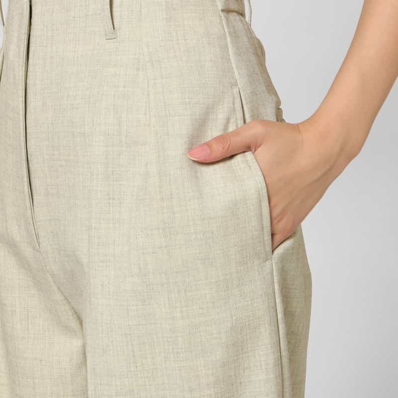 BARNEYS NEW YORK セットアップ ウォッシャブル ウールライク 2タックワイドパンツ BEIGE