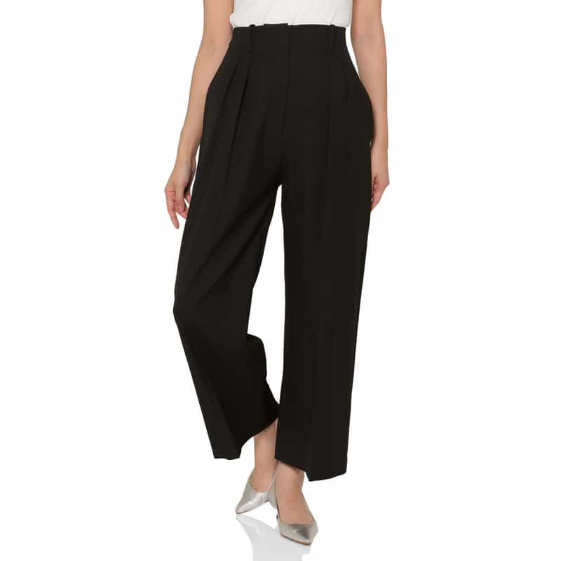 BARNEYS NEW YORK セットアップ ウォッシャブル ウールライク 2タックワイドパンツ BLACK
