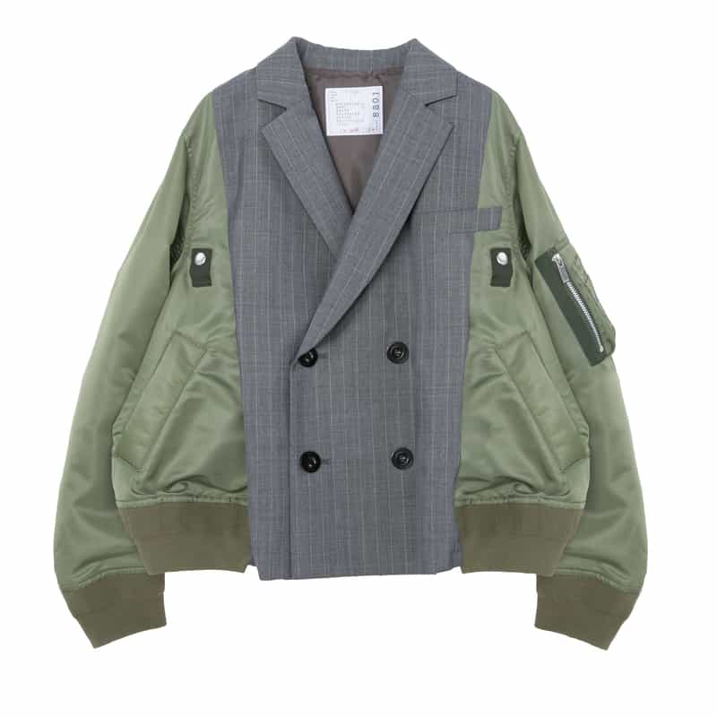 SACAI SACAI＜サカイ＞ バーニーズ　ニューヨーク限定ピンストライプ柄コンビネーションスーチングダブルブレストジャケット KHAKI