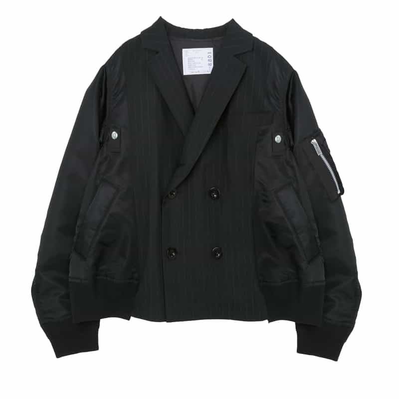 SACAI SACAI＜サカイ＞ バーニーズ　ニューヨーク限定ピンストライプ柄コンビネーションスーチングダブルブレストジャケット BLACK