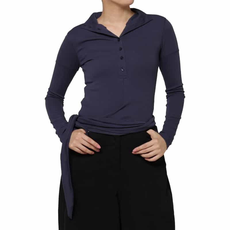 LOW CLASSIC LOW CLASSIC  ＜ロウクラシック＞ ラップデザイン スタンドカラーリブカットソー NAVY