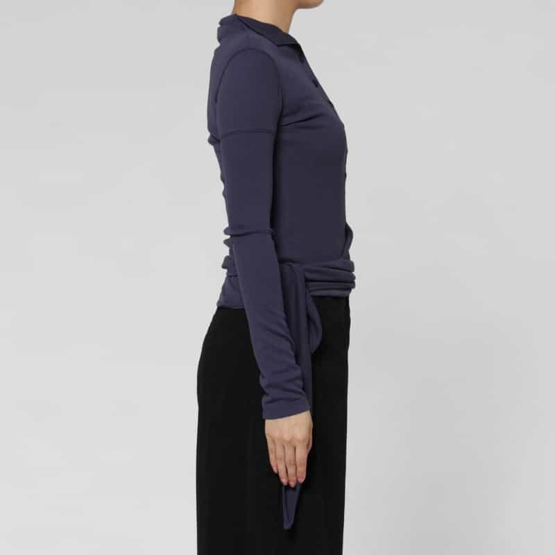 LOW CLASSIC LOW CLASSIC  ＜ロウクラシック＞ ラップデザイン スタンドカラーリブカットソー NAVY