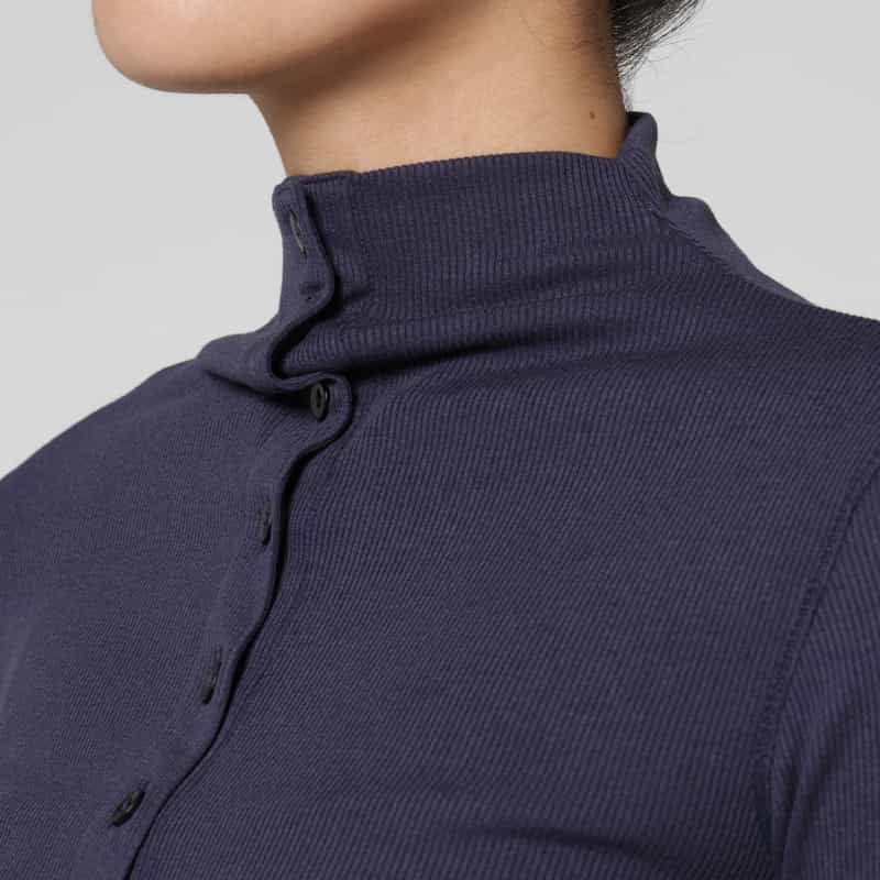 LOW CLASSIC LOW CLASSIC  ＜ロウクラシック＞ ラップデザイン スタンドカラーリブカットソー NAVY
