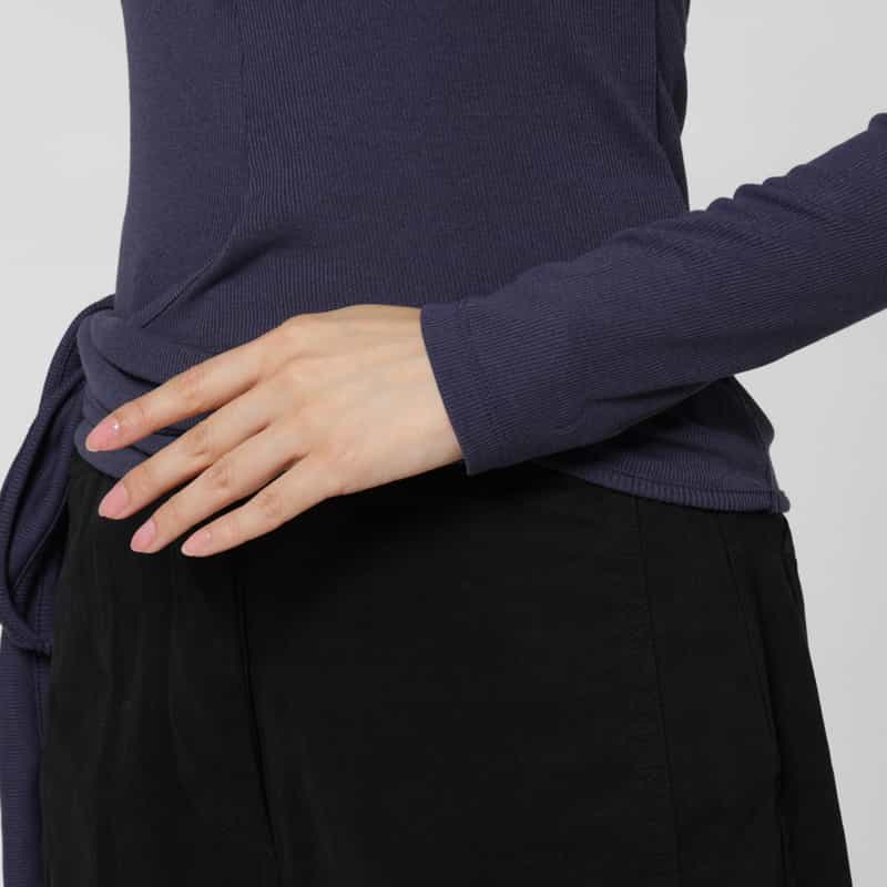 LOW CLASSIC LOW CLASSIC  ＜ロウクラシック＞ ラップデザイン スタンドカラーリブカットソー NAVY