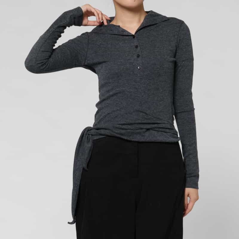 LOW CLASSIC LOW CLASSIC  ＜ロウクラシック＞ ラップデザイン スタンドカラーリブカットソー DARK GRAY