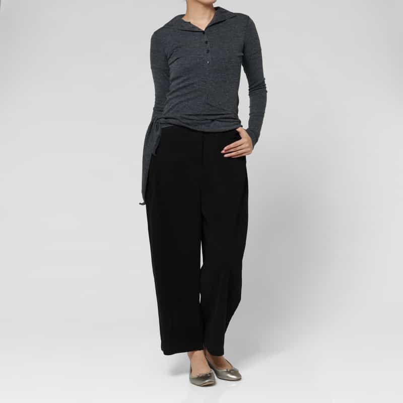 LOW CLASSIC LOW CLASSIC  ＜ロウクラシック＞ ラップデザイン スタンドカラーリブカットソー DARK GRAY