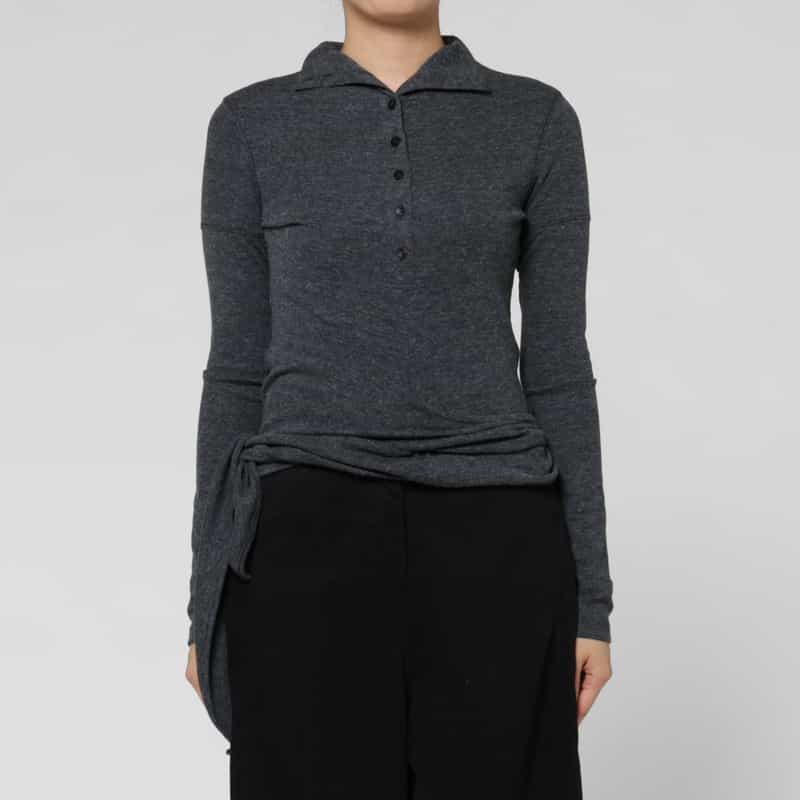 LOW CLASSIC LOW CLASSIC  ＜ロウクラシック＞ ラップデザイン スタンドカラーリブカットソー DARK GRAY