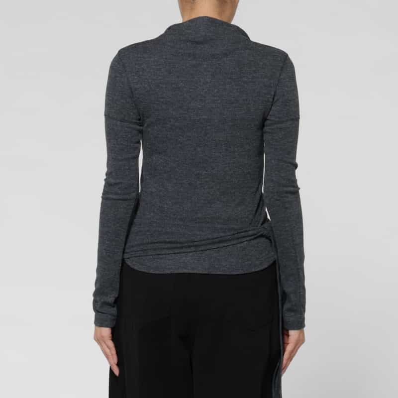 LOW CLASSIC LOW CLASSIC  ＜ロウクラシック＞ ラップデザイン スタンドカラーリブカットソー DARK GRAY