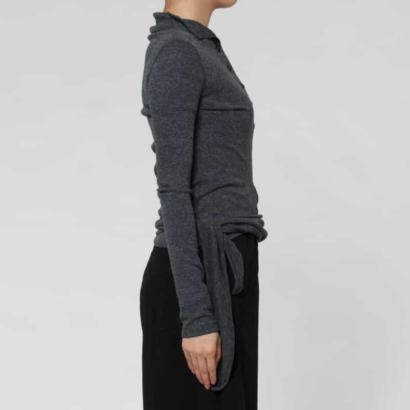 LOW CLASSIC LOW CLASSIC  ＜ロウクラシック＞ ラップデザイン スタンドカラーリブカットソー DARK GRAY