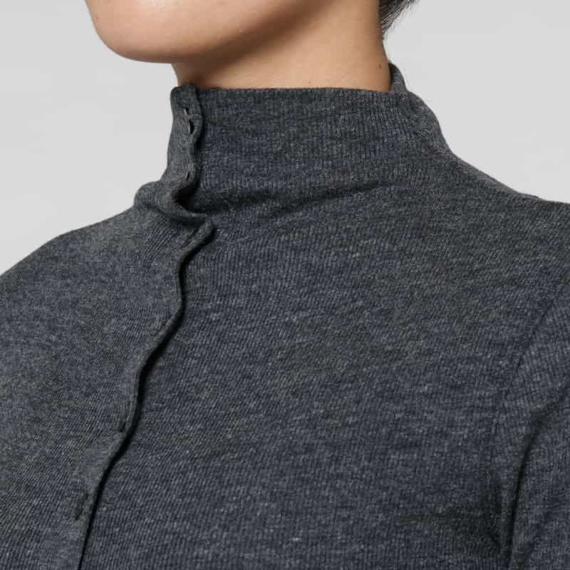 LOW CLASSIC LOW CLASSIC  ＜ロウクラシック＞ ラップデザイン スタンドカラーリブカットソー DARK GRAY