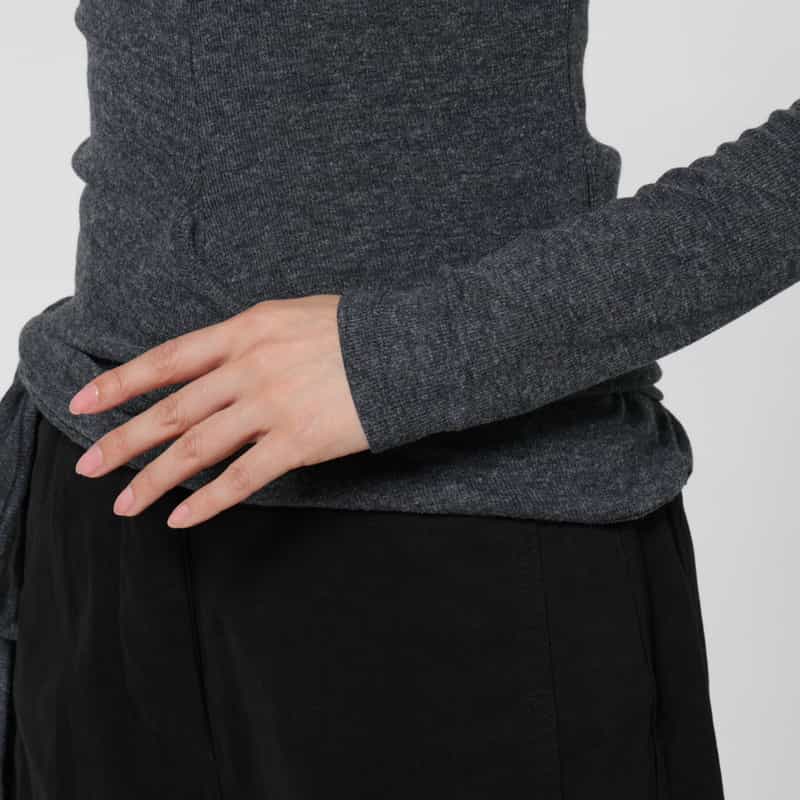 LOW CLASSIC LOW CLASSIC  ＜ロウクラシック＞ ラップデザイン スタンドカラーリブカットソー DARK GRAY