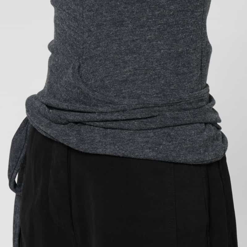 LOW CLASSIC LOW CLASSIC  ＜ロウクラシック＞ ラップデザイン スタンドカラーリブカットソー DARK GRAY