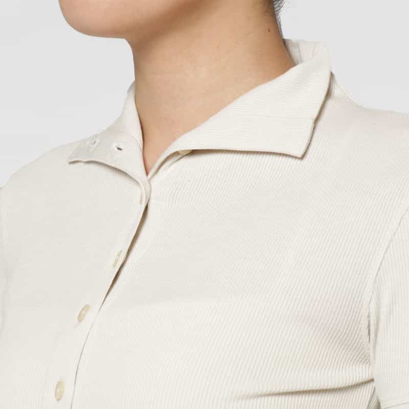 LOW CLASSIC LOW CLASSIC  ＜ロウクラシック＞ ラップデザイン スタンドカラーリブカットソー IVORY