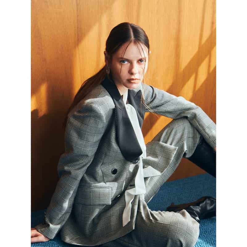 BARNEYS NEW YORK ウール素材グレンチェック柄ダブルブレスト テーラードジャケット GRAY