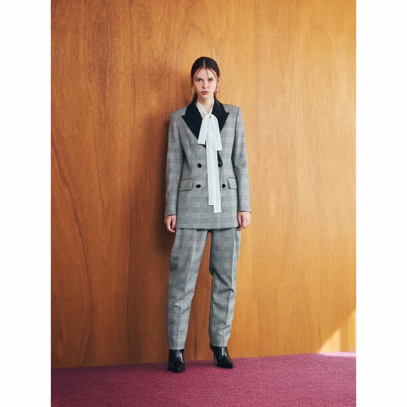 BARNEYS NEW YORK ウール素材グレンチェック柄ダブルブレスト テーラードジャケット GRAY