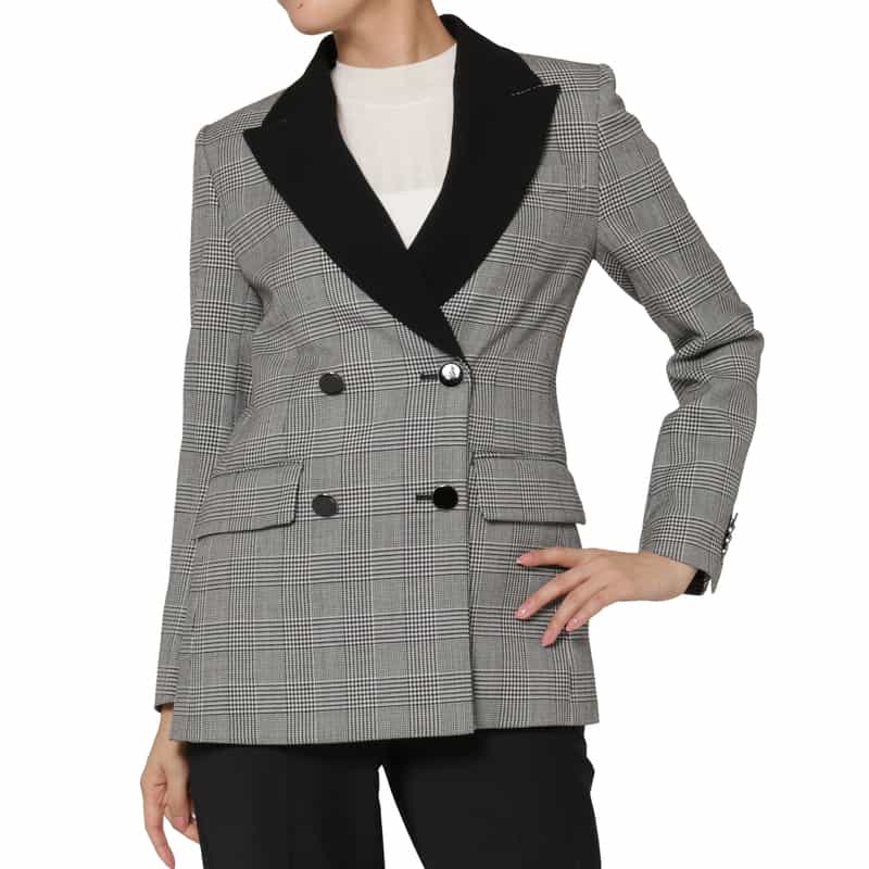 BARNEYS NEW YORK ウール素材グレンチェック柄ダブルブレスト テーラードジャケット GRAY