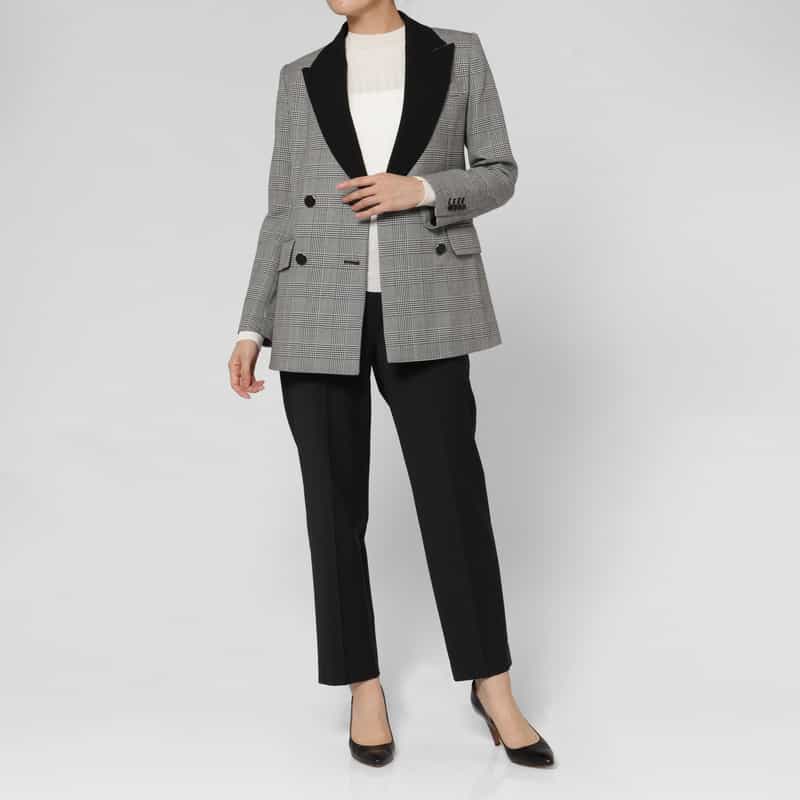 BARNEYS NEW YORK ウール素材グレンチェック柄ダブルブレスト テーラードジャケット GRAY