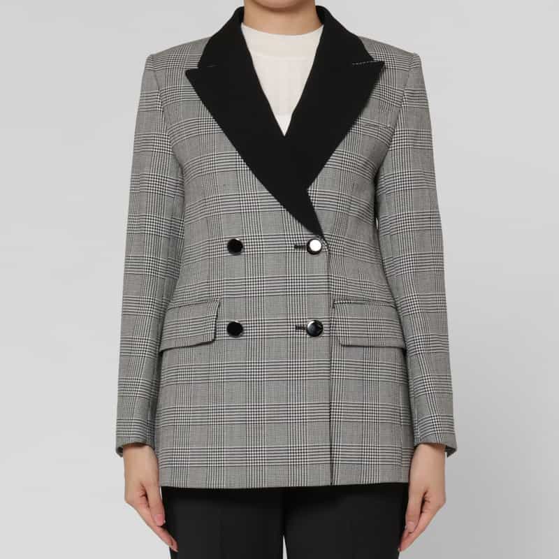 BARNEYS NEW YORK ウール素材グレンチェック柄ダブルブレスト テーラードジャケット GRAY