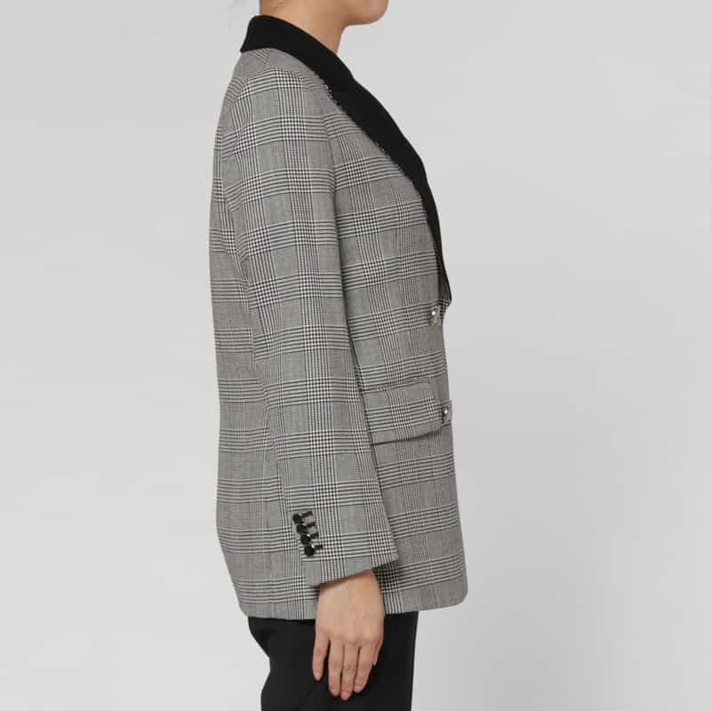 BARNEYS NEW YORK ウール素材グレンチェック柄ダブルブレスト テーラードジャケット GRAY