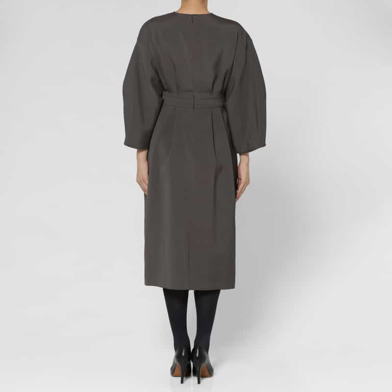 BARNEYS NEW YORK アシンメトリーギャザー ベルトデザイン タックスリーブドレス GRAY