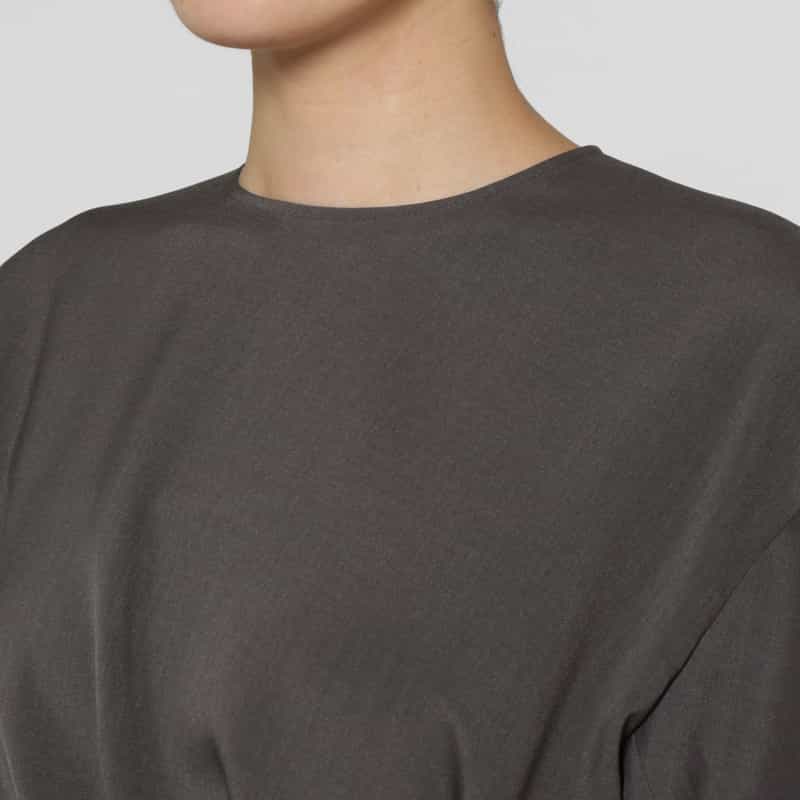 BARNEYS NEW YORK アシンメトリーギャザー ベルトデザイン タックスリーブドレス GRAY