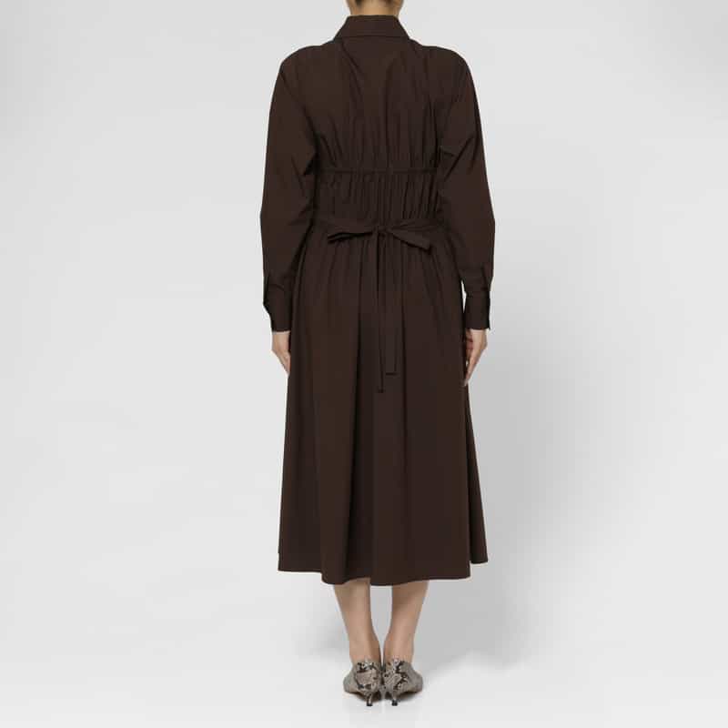 BARNEYS NEW YORK タフタ ウエストシャーリングデザイン リボンベルテッドシャツドレス BROWN
