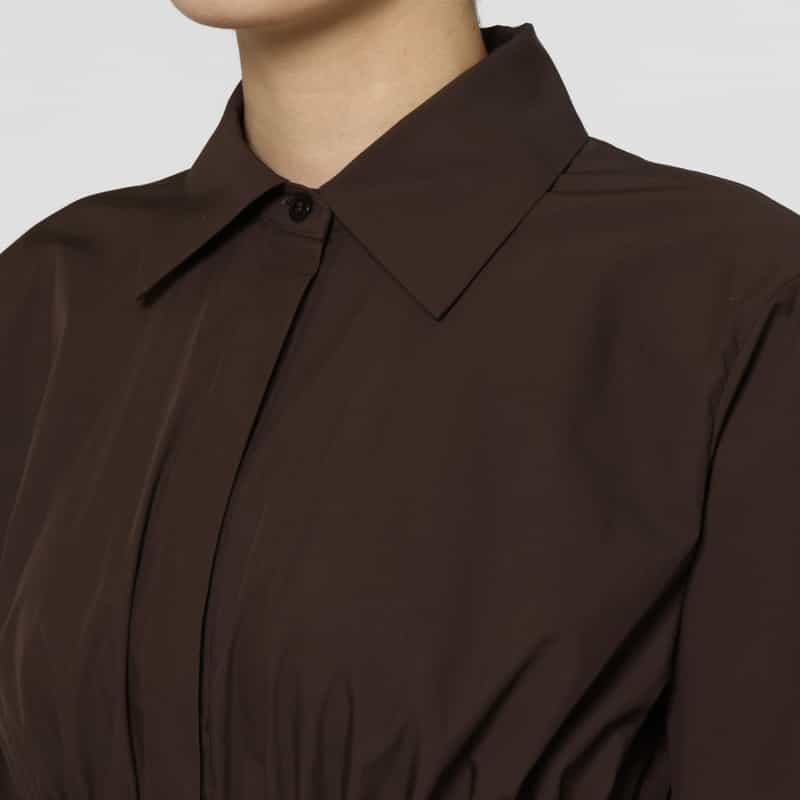 BARNEYS NEW YORK タフタ ウエストシャーリングデザイン リボンベルテッドシャツドレス BROWN
