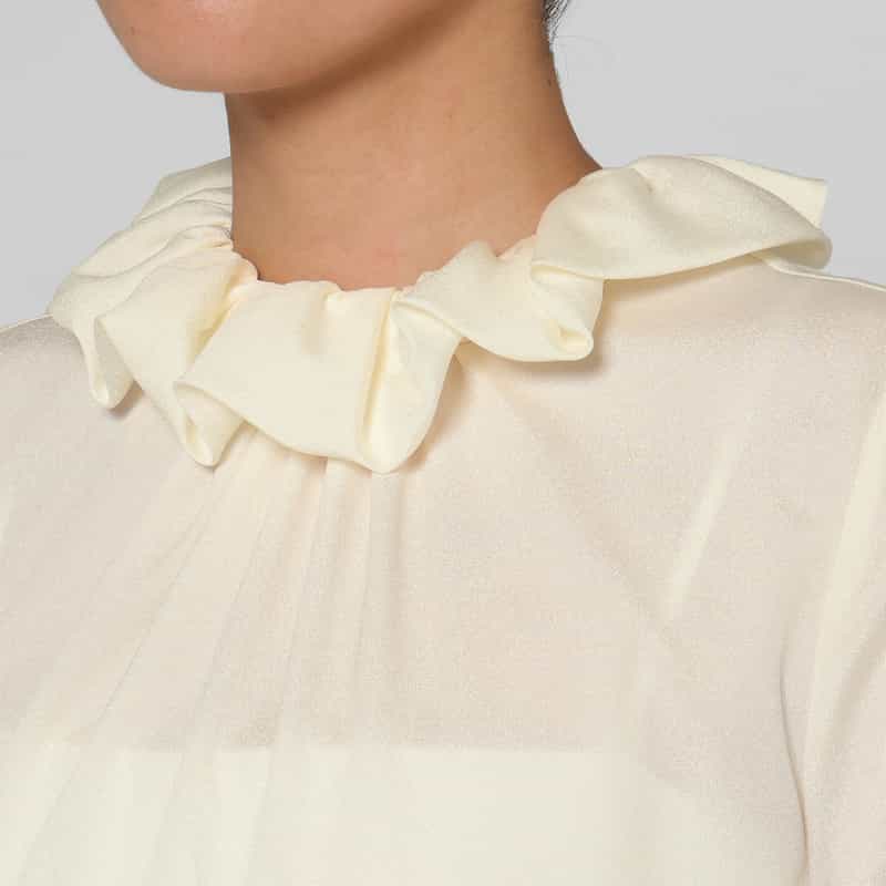 BARNEYS NEW YORK ウォッシャブル ラッフルカラー ジョーゼットブラウス WHITE