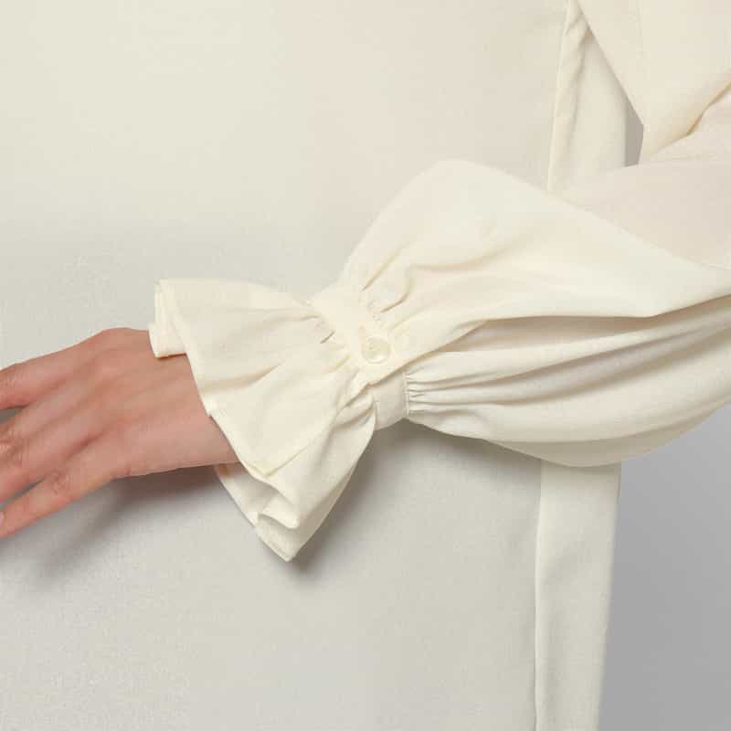 BARNEYS NEW YORK ウォッシャブル ラッフルカラー ジョーゼットブラウス WHITE
