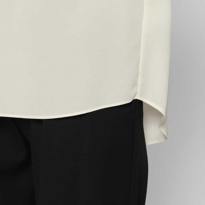 BARNEYS NEW YORK ウォッシャブル ラッフルカラー ジョーゼットブラウス WHITE