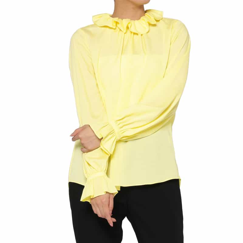 BARNEYS NEW YORK ウォッシャブル ラッフルカラー ジョーゼットブラウス YELLOW