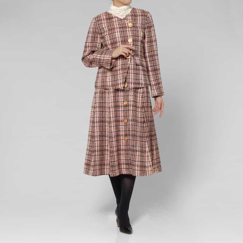 BARNEYS NEW YORK セットアップ ツイード ノーカラージャケット PINK