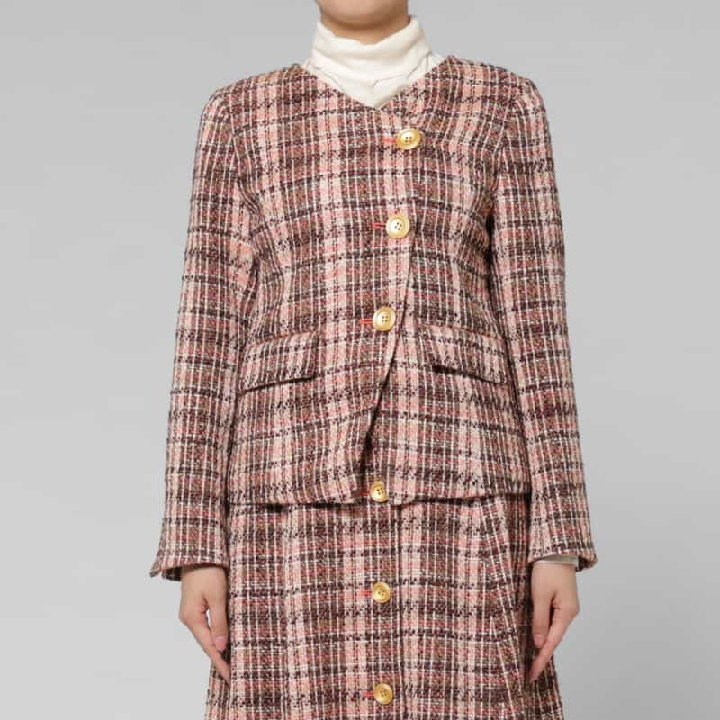 BARNEYS NEW YORK セットアップ ツイード ノーカラージャケット PINK